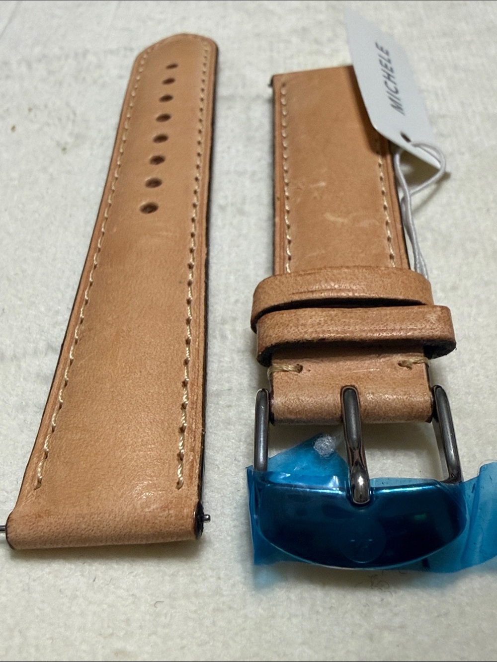 20mm Michele Tan Leather Watch Strap with Cream Stitching